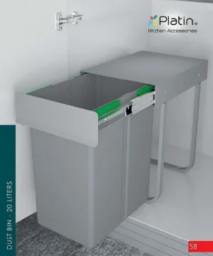 سطل زباله کابینتی تک مخزن پلاتین کد 3611